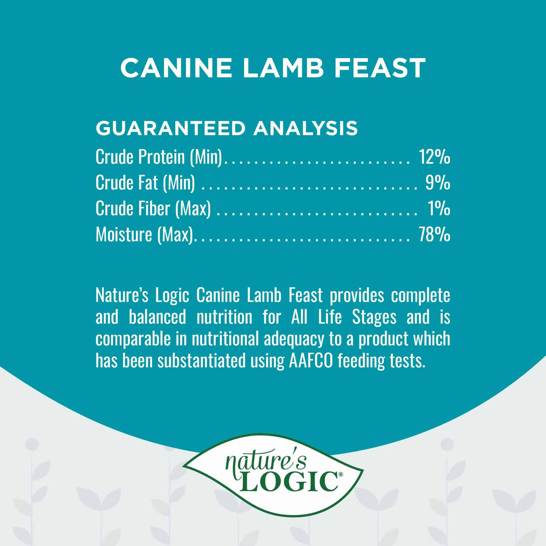 Nature's Logic Lamb Feast All Life Stages Grain Free Canned Wet Dog Food 13.2oz
