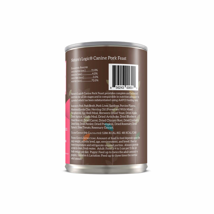 Nature's Logic Pork Feast All Life Stages Grain Free Canned Wet Dog Food 13.2oz