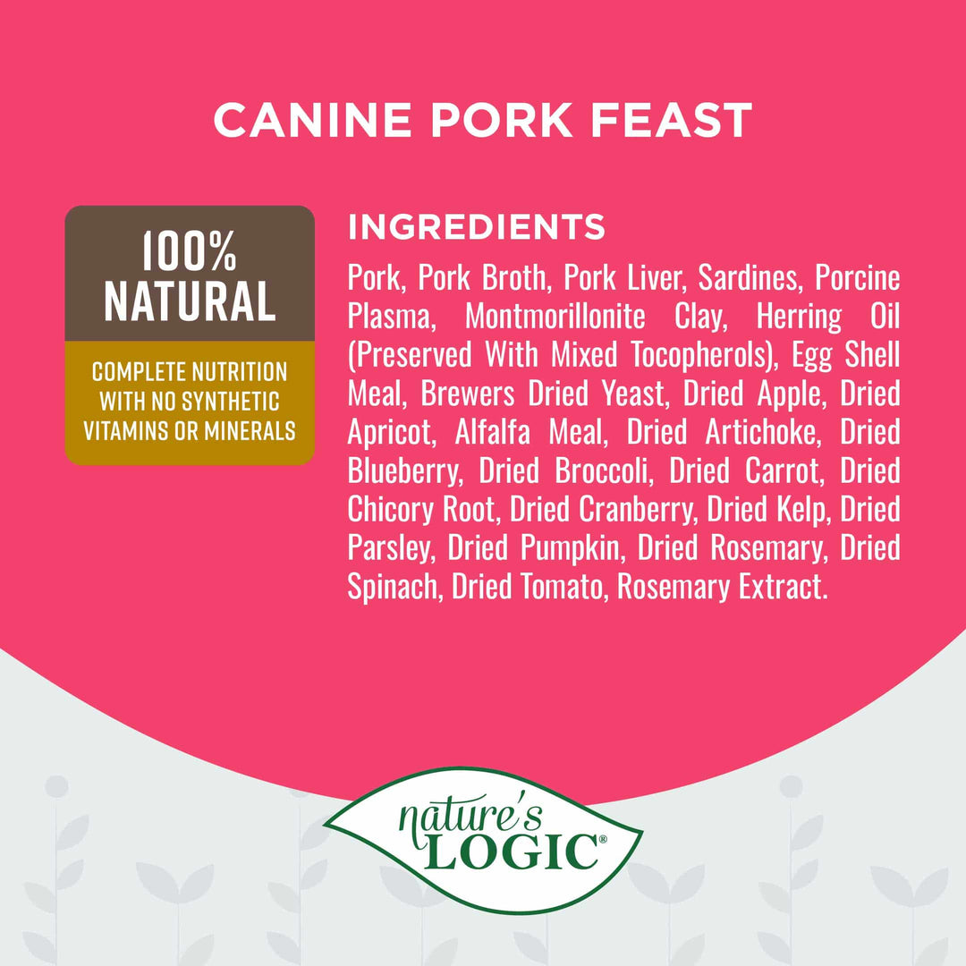 Nature's Logic Pork Feast All Life Stages Grain Free Canned Wet Dog Food 13.2oz