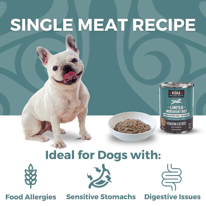 Koha Limited Ingredient Grain Free Venison Canned Wet Dog Food 13oz cans Case of 12