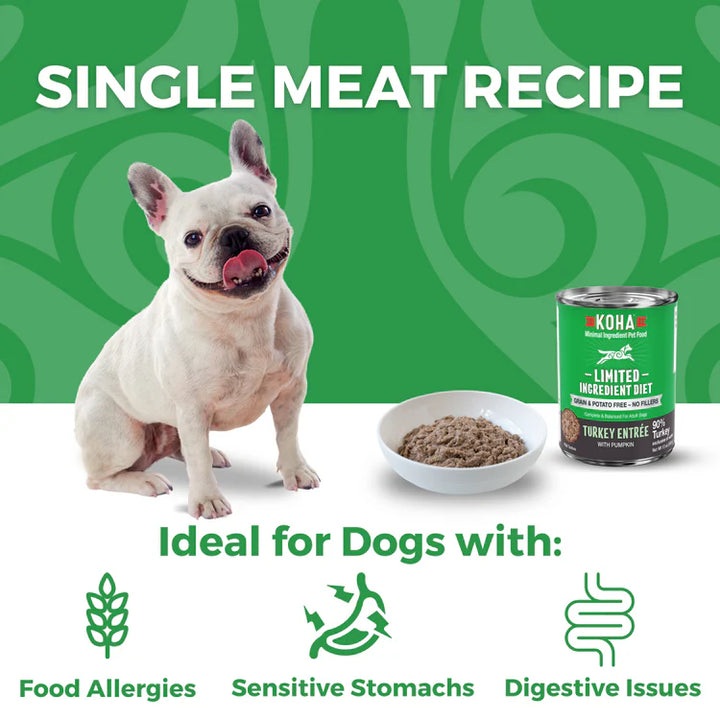 Koha Limited Ingredient Grain Free Turkey Canned Wet Dog Food 13oz cans Case of 12