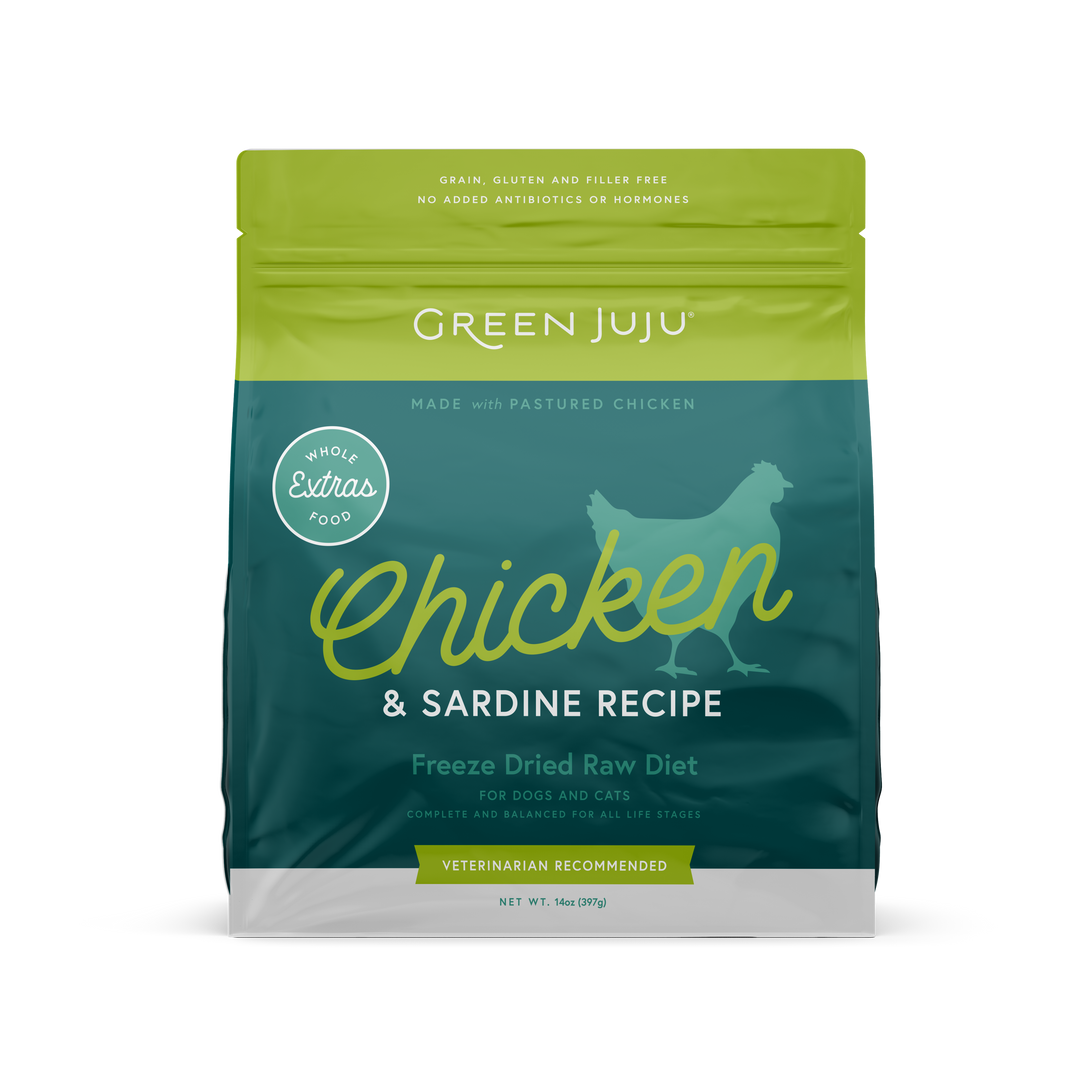 Green Juju Extras Chicken & Sardine Complete & Balanced Freeze Dried Food for Dogs and Cats 14oz