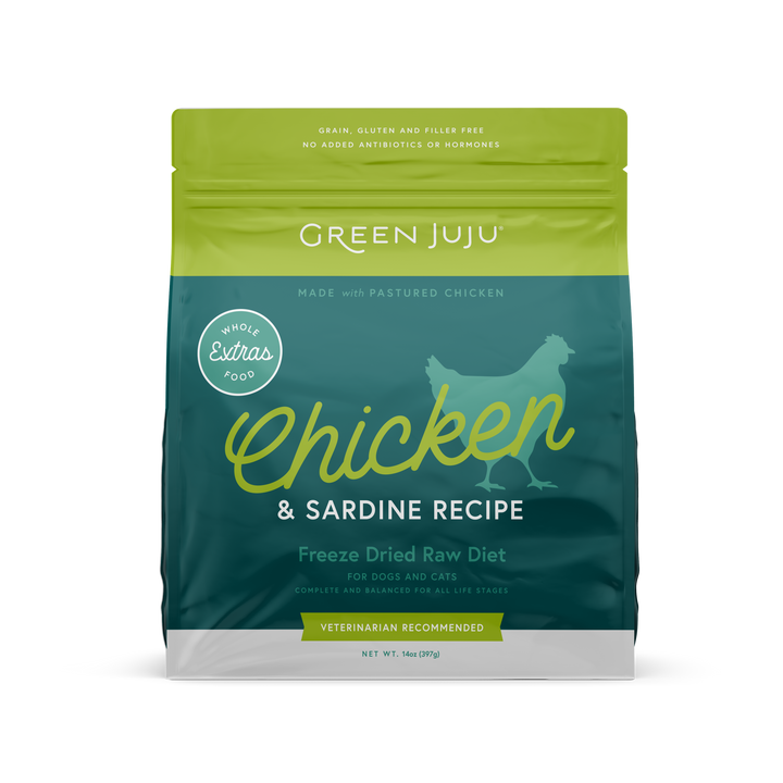 Green Juju Extras Chicken & Sardine Complete & Balanced Freeze Dried Food for Dogs and Cats 14oz