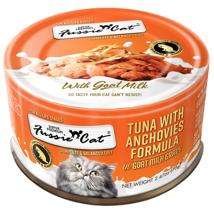 Fussie Cat Tuna Anchovies in Goat Milk Gravy Canned Wet Cat Food 2.47oz - Single Can