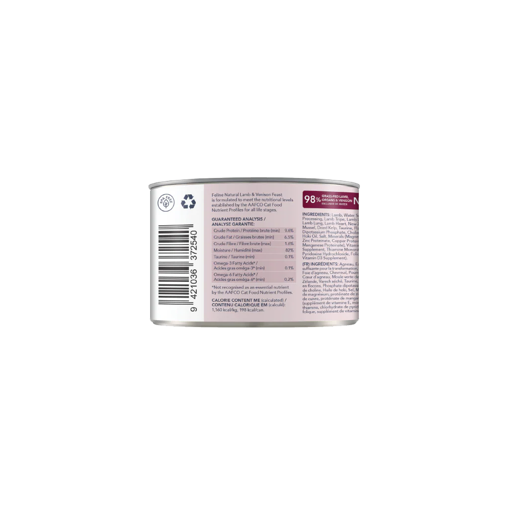 Feline Natural Grain Free Lamb & Venison Canned Wet Food for Cats 6oz