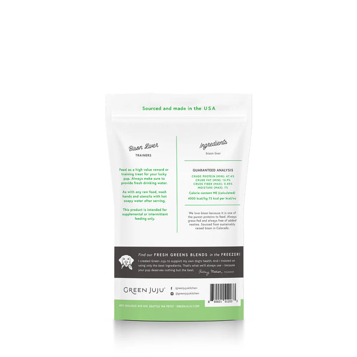 Green Juju Freeze Dried Bison Liver Trainers Single-Ingredient Treats for Dogs and Cats 3oz