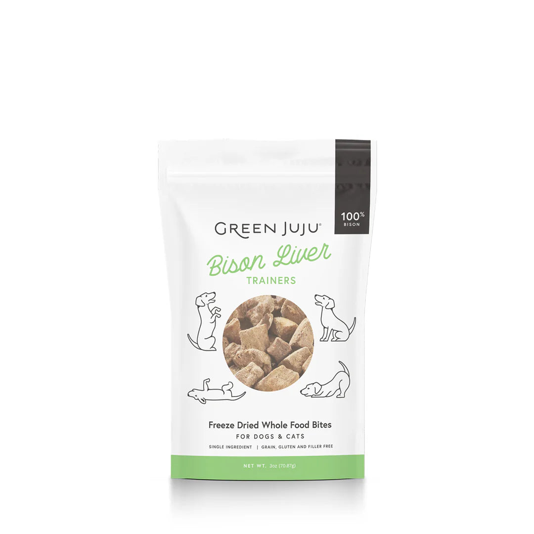 Green Juju Freeze Dried Bison Liver Trainers Single-Ingredient Treats for Dogs and Cats 3oz