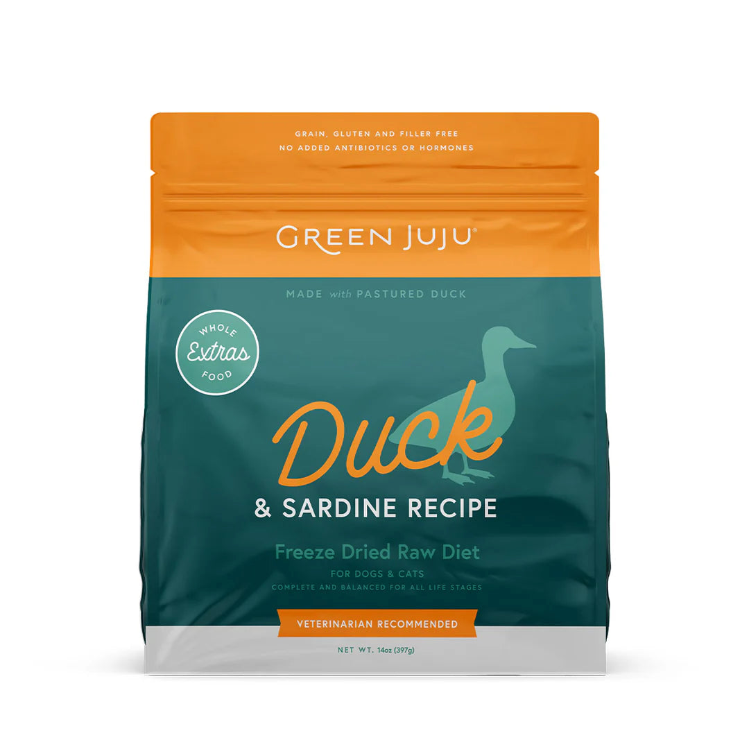Green Juju Extras Duck & Sardine Complete & Balanced Freeze Dried Food for Dogs 14oz