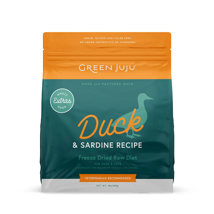 Green Juju Extras Duck & Sardine Complete & Balanced Freeze Dried Food for Dogs 14oz