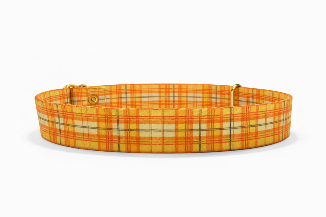 Leather & Orange Plaid Tartan Print Adjustable Collar (M-XL)