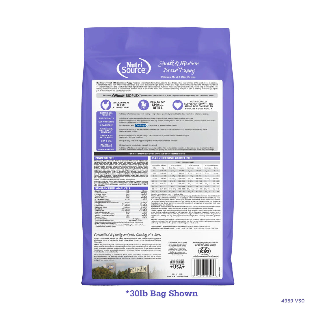 NutriSource Small and Medium Breed Puppy Dry Dog Food 26lb