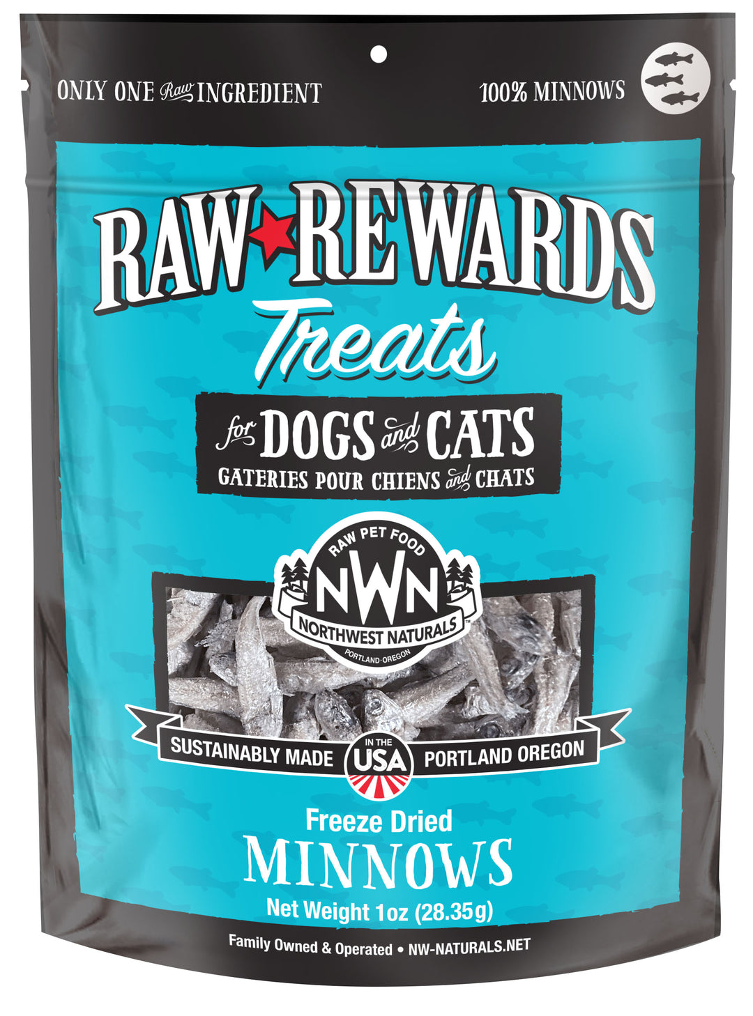 Northwest Naturals Freeze Dried Minnow Treats for Cats and Dogs 1oz