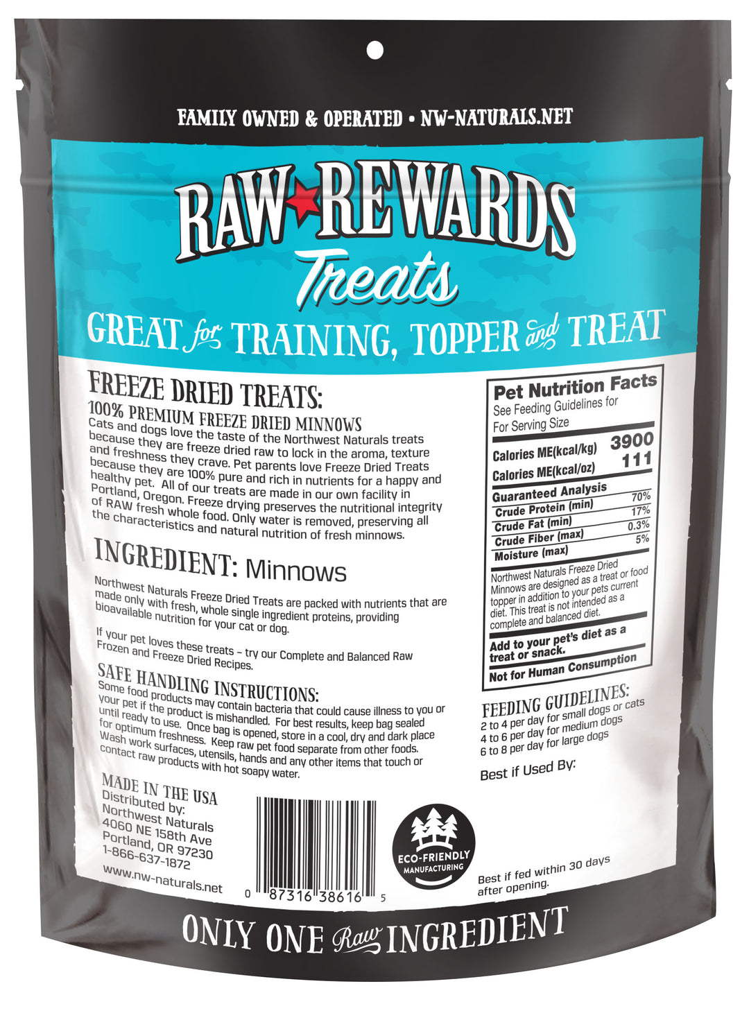Northwest Naturals Freeze Dried Minnow Treats for Cats and Dogs 1oz