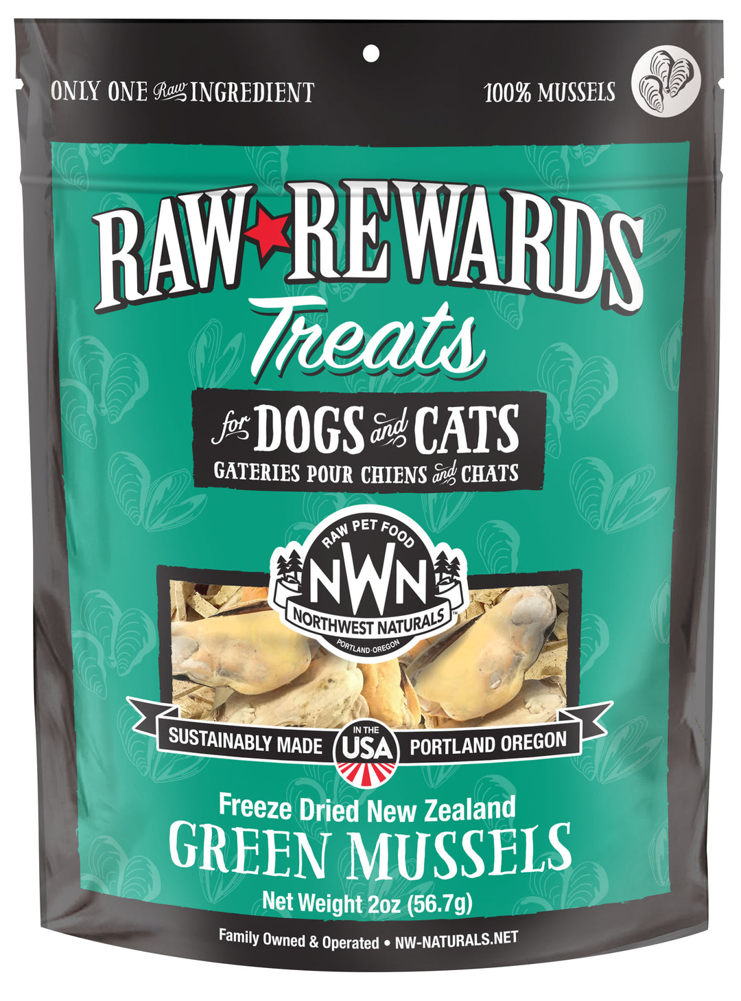 Northwest Naturals Freeze Dried Green Lipped Mussels Treat for Cats and Dogs 2oz