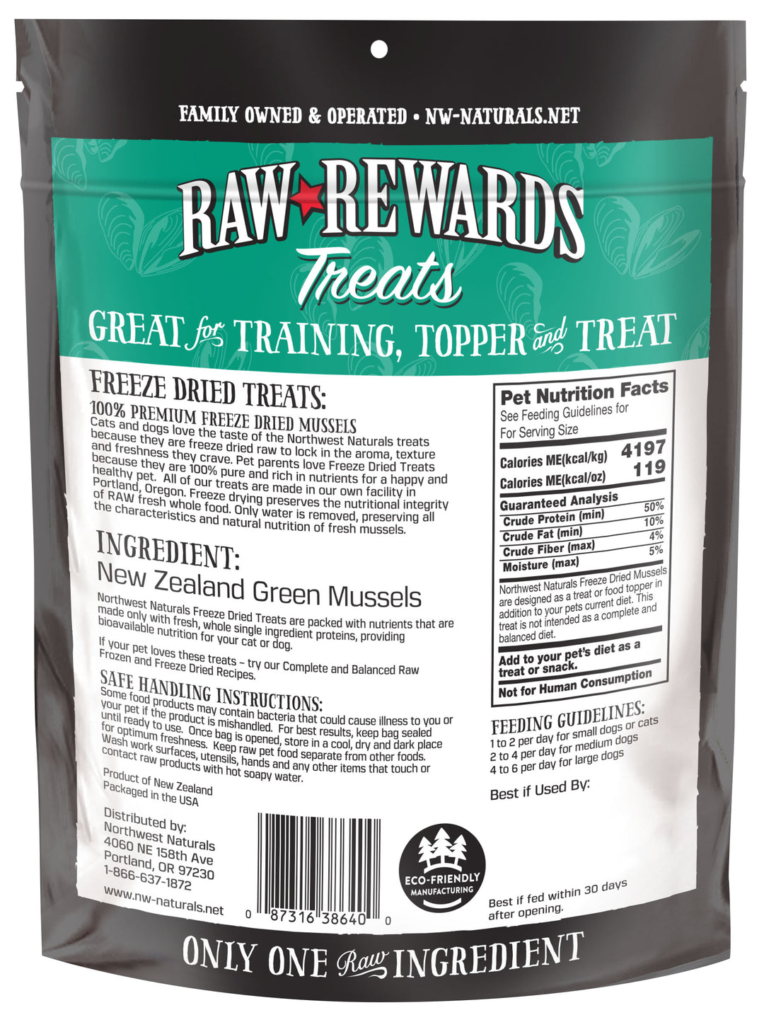 Northwest Naturals Freeze Dried Green Lipped Mussels Treat for Cats and Dogs 2oz