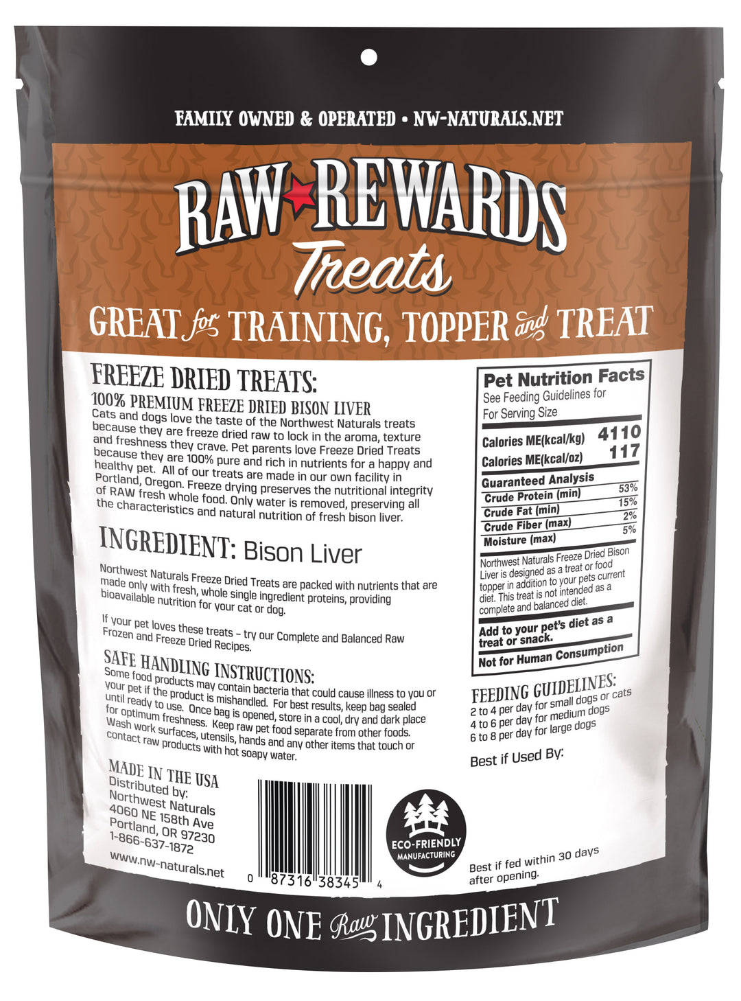 Northwest Naturals Freeze Dried Bison Liver Treat for Cats and Dogs 3oz