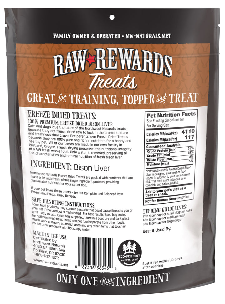 Northwest Naturals Freeze Dried Bison Liver Treat for Cats and Dogs 3oz