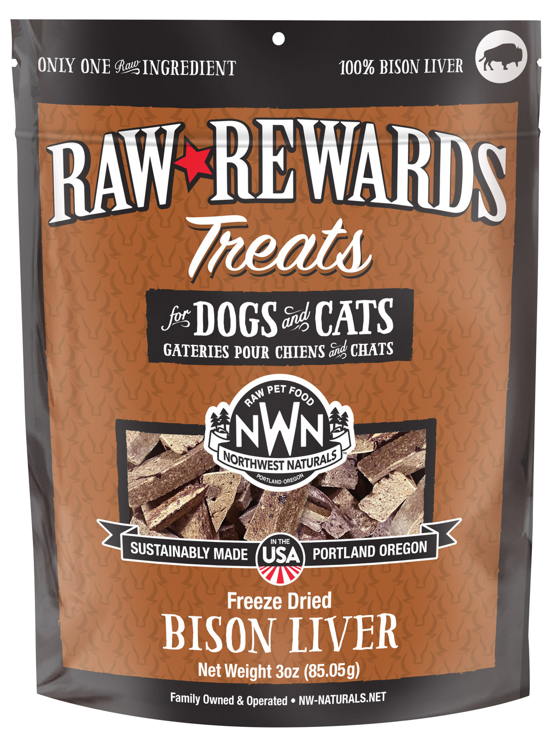 Northwest Naturals Freeze Dried Bison Liver Treat for Cats and Dogs 3oz