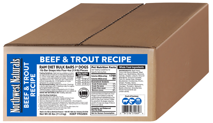 Northwest Naturals Frozen Beef and Trout Recipe Bulk Meal Bars for Dogs 25lb