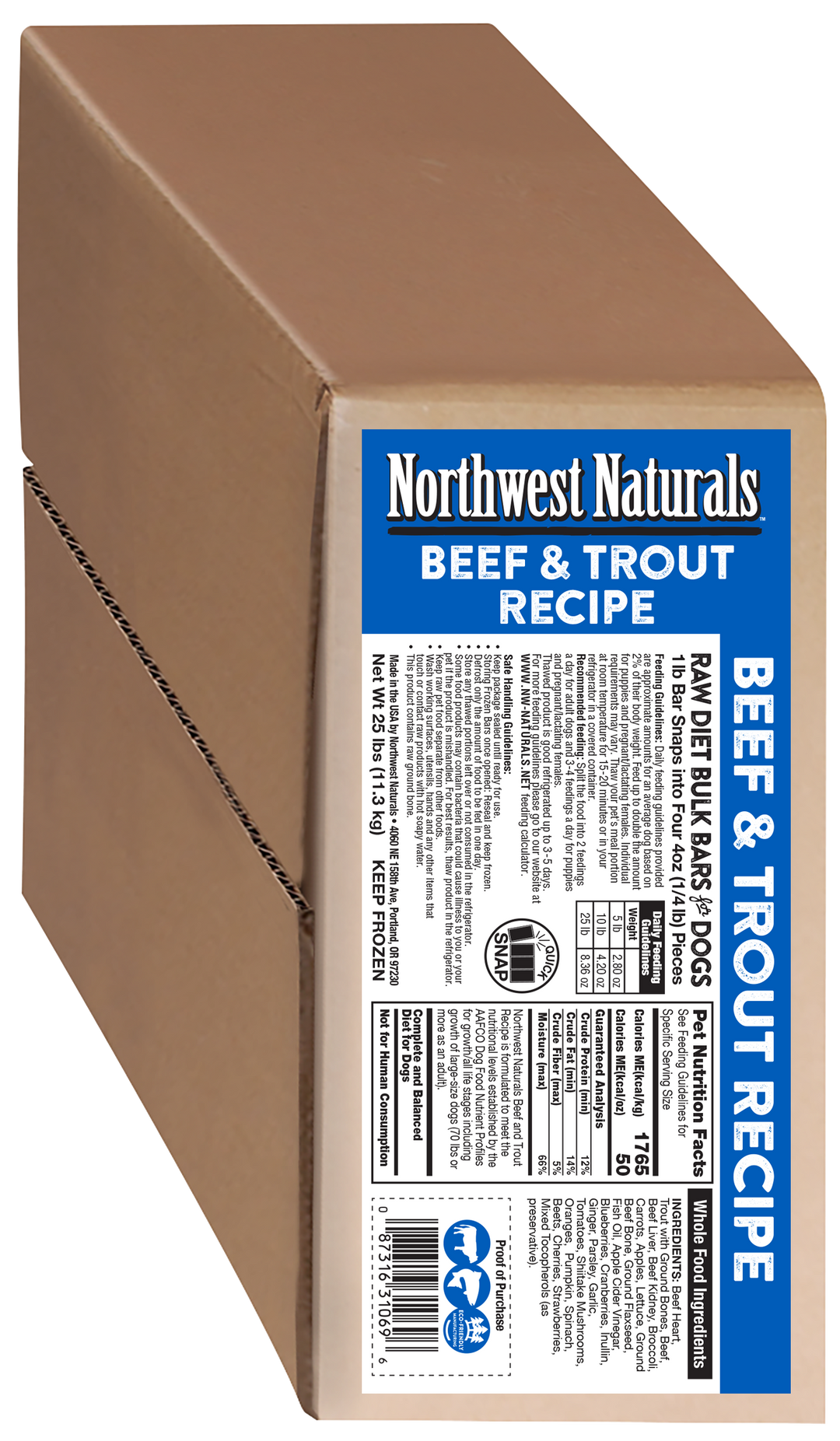 Northwest Naturals Frozen Beef and Trout Recipe Bulk Meal Bars for Dogs 25lb
