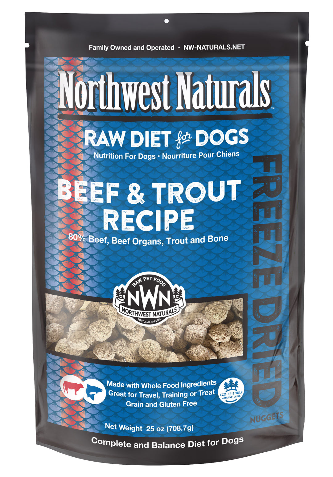 Northwest Naturals Freeze Dried Nuggets Beef and Trout Food for Dogs 25oz