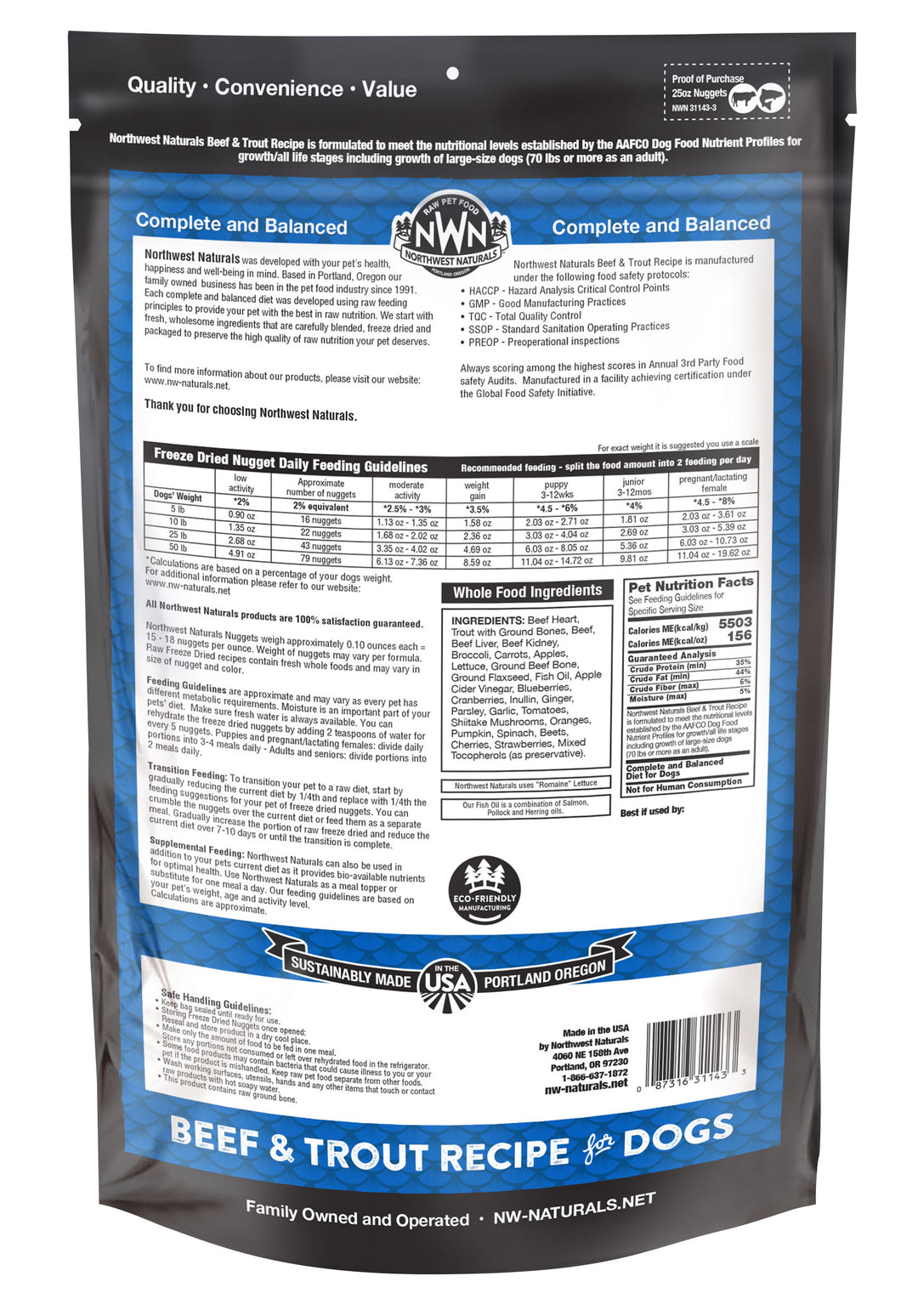 Northwest Naturals Freeze Dried Nuggets Beef and Trout Food for Dogs 25oz