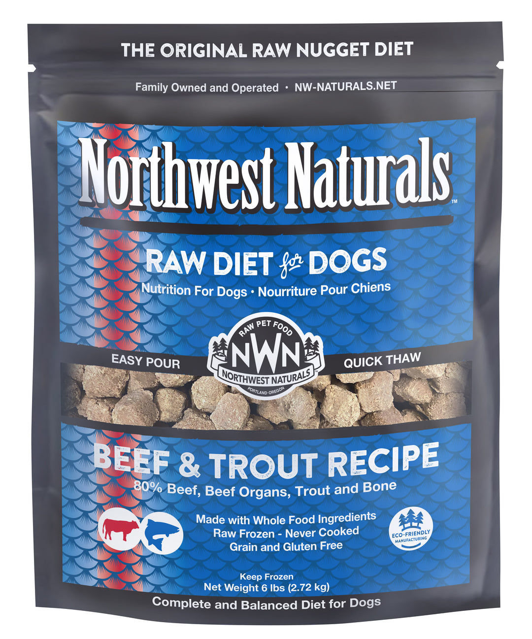 Northwest Naturals Frozen Beef Trout Nuggets Food for Dogs 6lbs