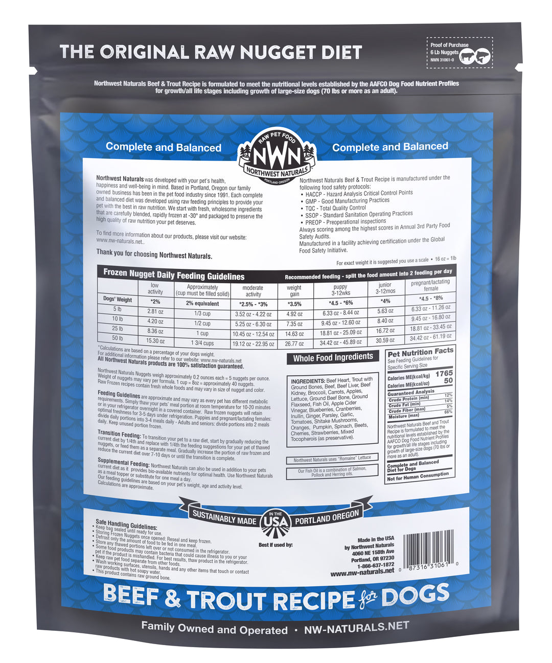 Northwest Naturals Frozen Beef Trout Nuggets Food for Dogs 6lbs