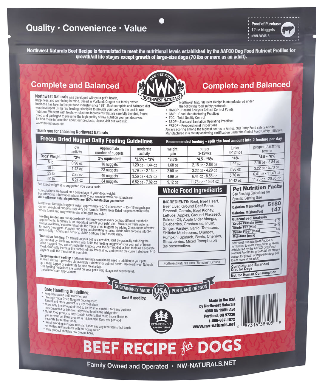 Northwest Naturals Freeze Dried Nuggets Beef Food for Dogs 12oz