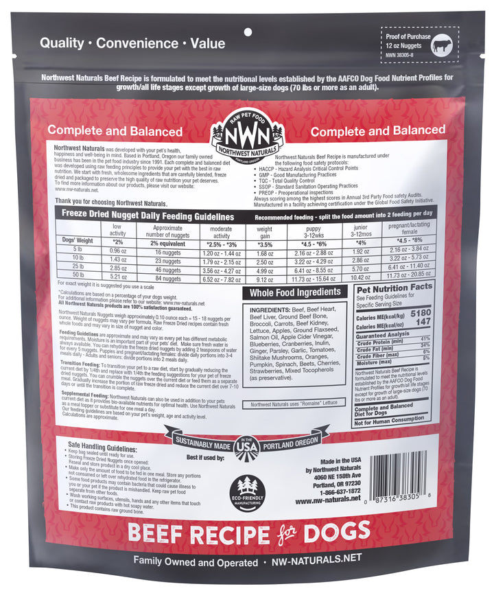 Northwest Naturals Freeze Dried Nuggets Beef Food for Dogs 12oz