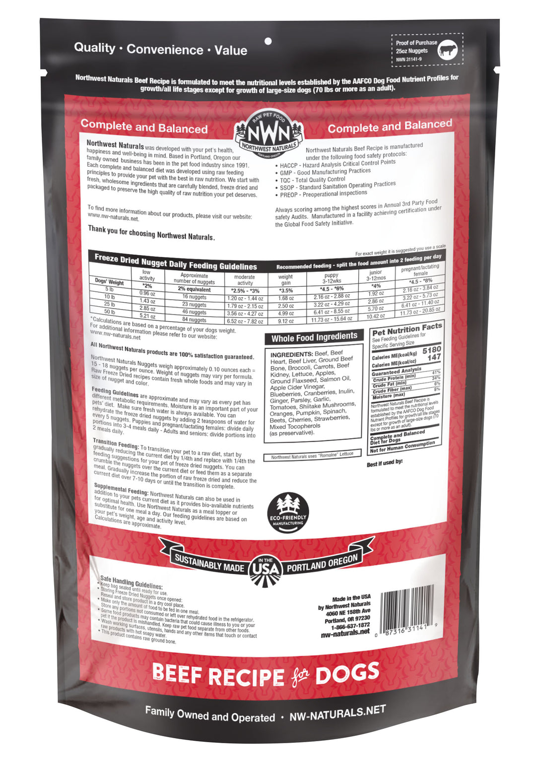 Northwest Naturals Freeze Dried Nuggets Beef Food for Dogs 25oz