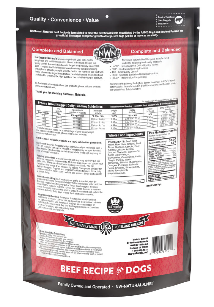 Northwest Naturals Freeze Dried Nuggets Beef Food for Dogs 25oz