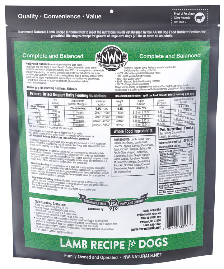 Northwest Naturals Freeze Dried Lamb Food for Dogs 12oz