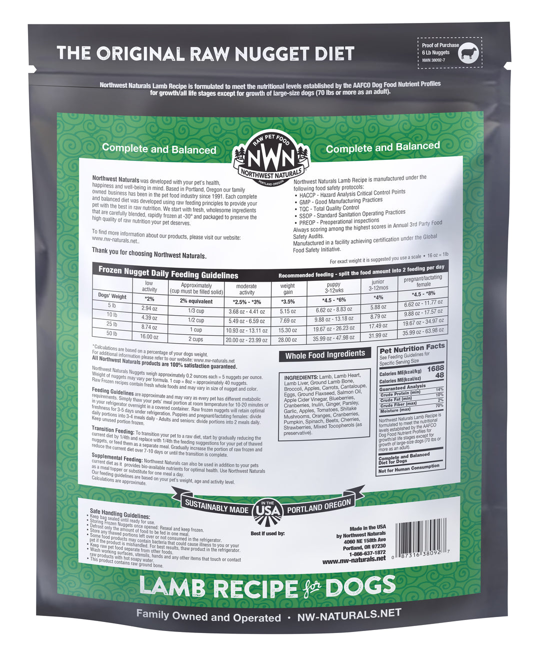 Northwest Naturals Frozen Lamb Nuggets Food for Dogs 6lb