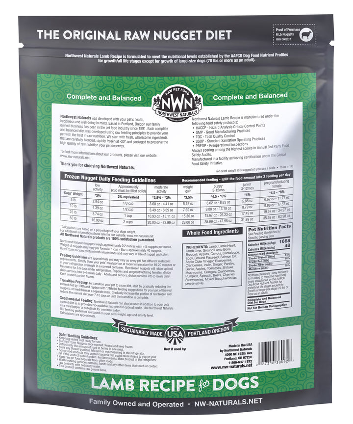 Northwest Naturals Frozen Lamb Nuggets Food for Dogs 6lb