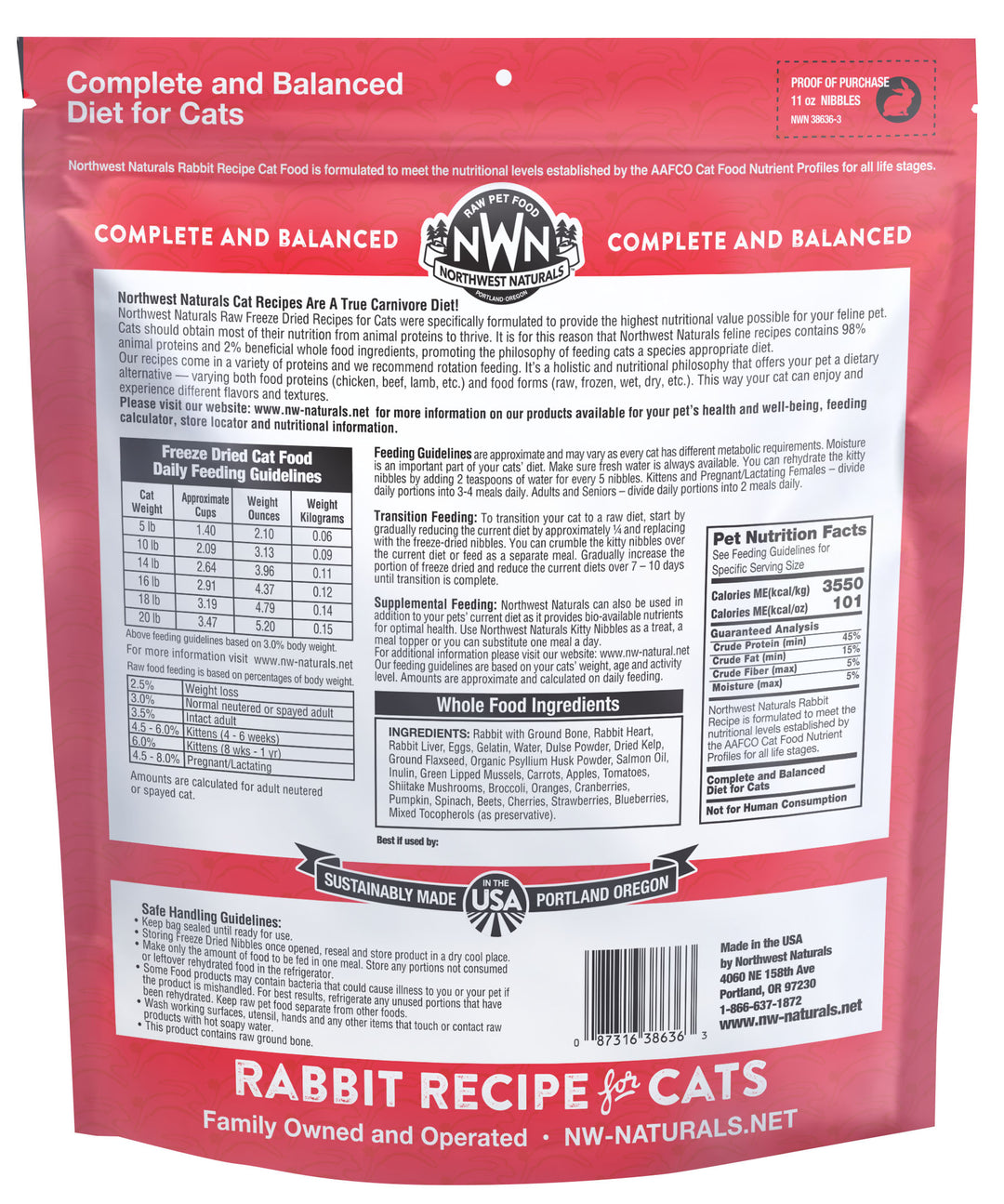 Northwest Naturals Freeze Dried Rabbit Food for Cats 11oz