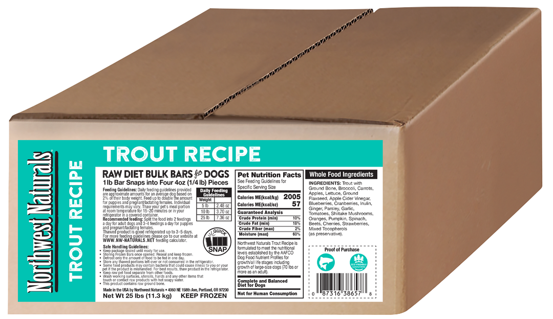Northwest Naturals Frozen Trout Recipe Bulk Meal Bars for Dogs 25lb