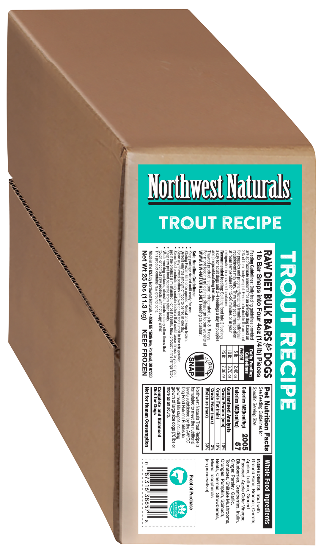 Northwest Naturals Frozen Trout Recipe Bulk Meal Bars for Dogs 25lb