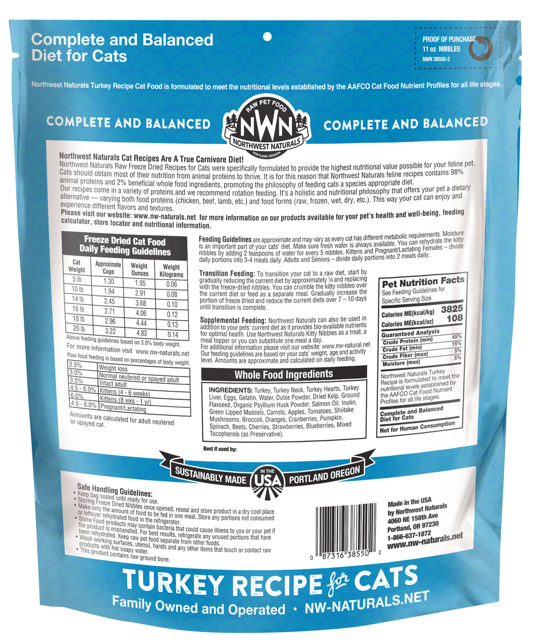Northwest Naturals Freeze Dried Turkey Food for Cats 11oz