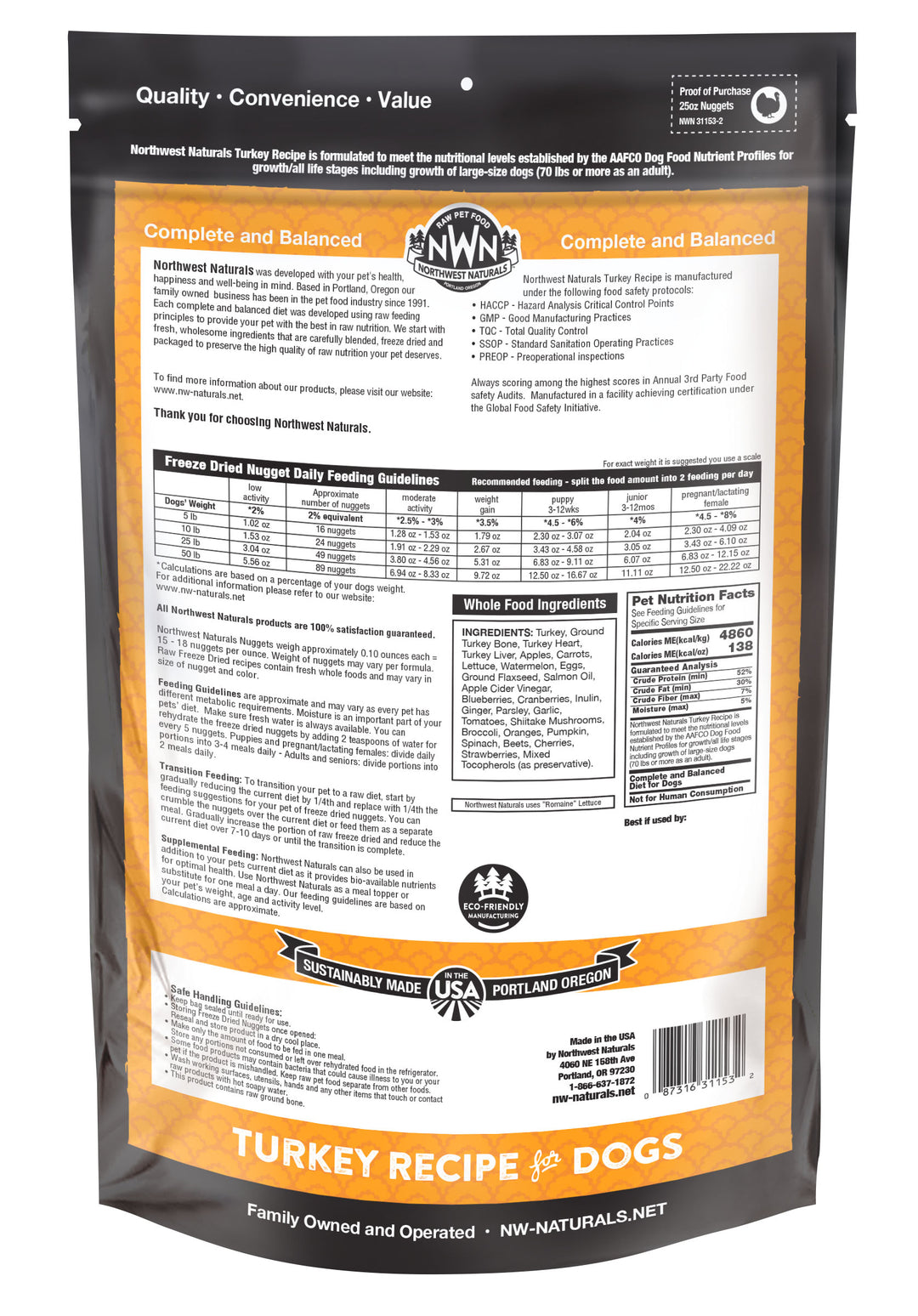 Northwest Naturals Freeze Dried Turkey Food for Dogs 25oz