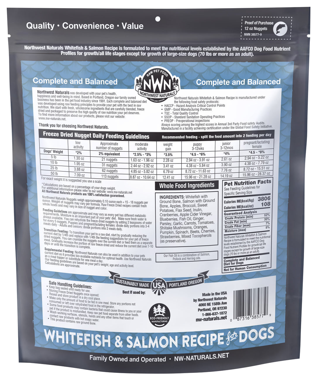 Northwest Naturals Freeze Dried Whitefish Salmon Food for Dogs 12oz