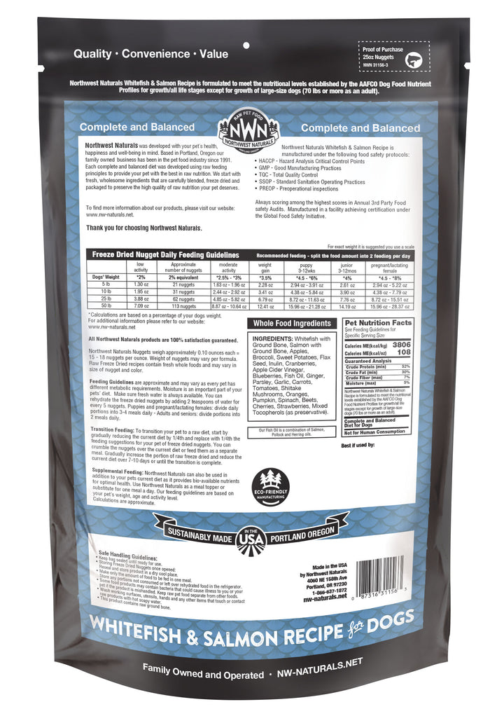 Northwest Naturals Freeze Dried Whitefish Salmon Food for Dogs 25oz