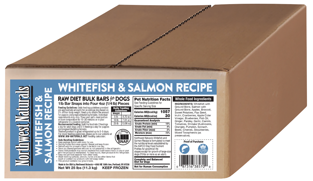 Northwest Naturals Frozen Whitefish and Salmon Recipe Food for Dogs 25lb
