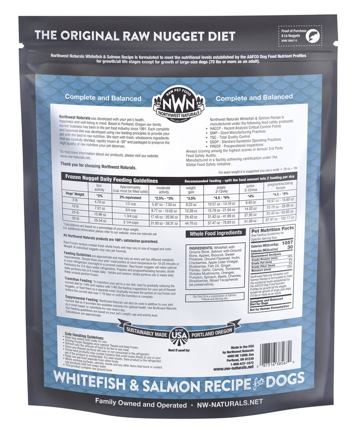 Northwest Naturals Frozen Whitefish and Salmon Recipe Food for Dogs 6lb