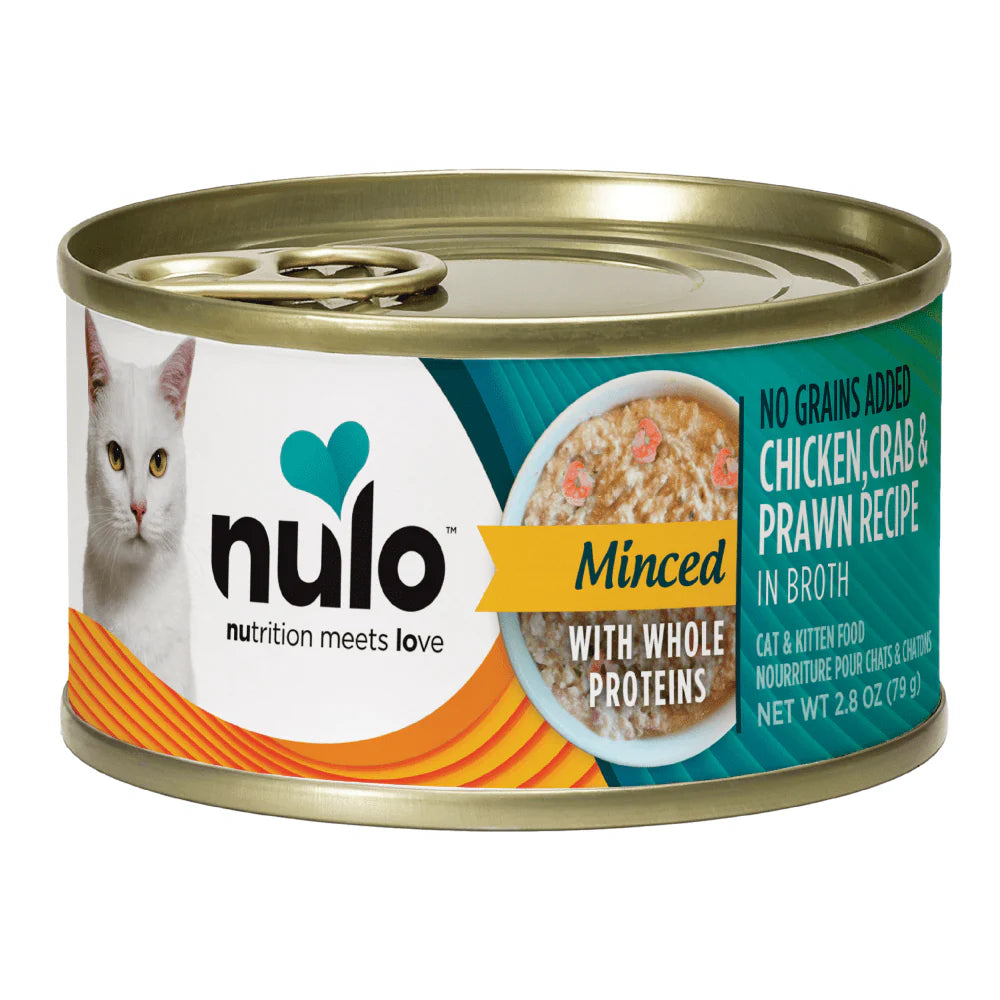 Nulo Cat Minced Chicken, Crab & Prawn Grain Free Shreds Recipe in Broth Canned Wet Cat Food 2.8oz - Single Can