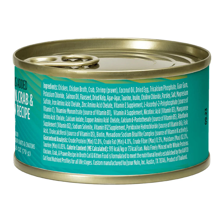 Nulo Cat Minced Chicken, Crab & Prawn Grain Free Shreds Recipe in Broth Canned Wet Cat Food 2.8oz - Single Can