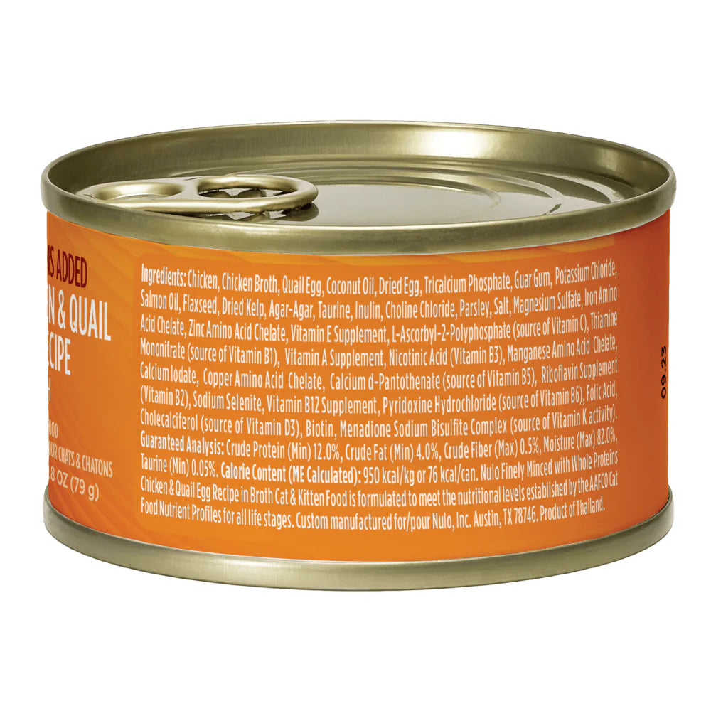 Nulo Cat Minced Chicken & Quail Egg Grain Free Shreds Recipe in Broth Canned Wet Cat Food 2.8oz - Single Can