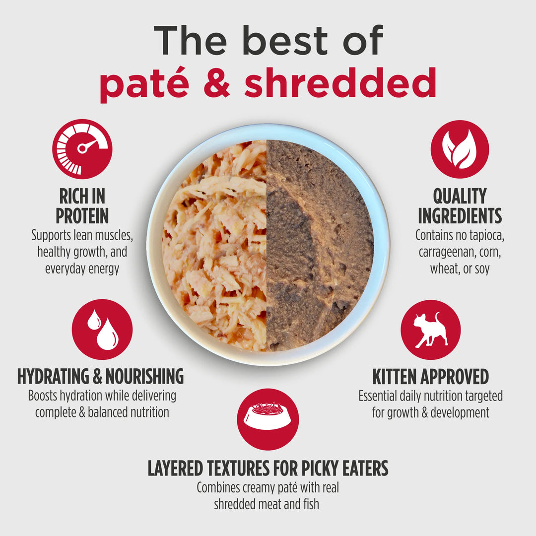 Nulo Kitten Beef, Chicken, & Salmon Recipe in Broth Paté With Shreds Canned Wet Cat Food 2.8oz - Single Can