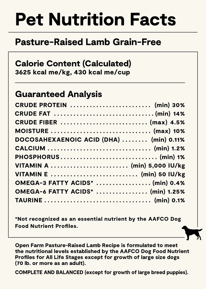 Open Farm Dog Grain Free Pasture Raised Lamb Dry Dog Food 22lb