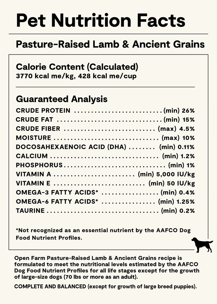 Open Farm Dog Ancient Grain Pasture Raised Lamb Dry Dog Food 4lb